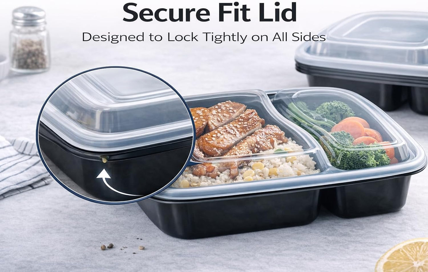 4U'LIFE 28 oz [Pack of 12] 2-Compartment Meal Prep Containers, Bento Boxes With Clear Lids