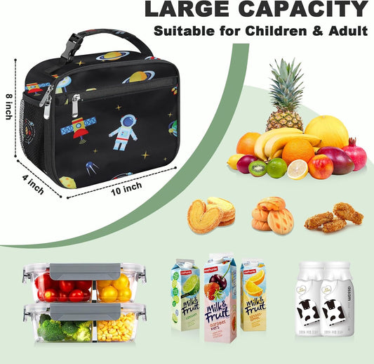 Kids Lunch Box for Boys Girls Lunch Bag Insulated Durable Lunchbox Children Lunch Tote Bag for School Black