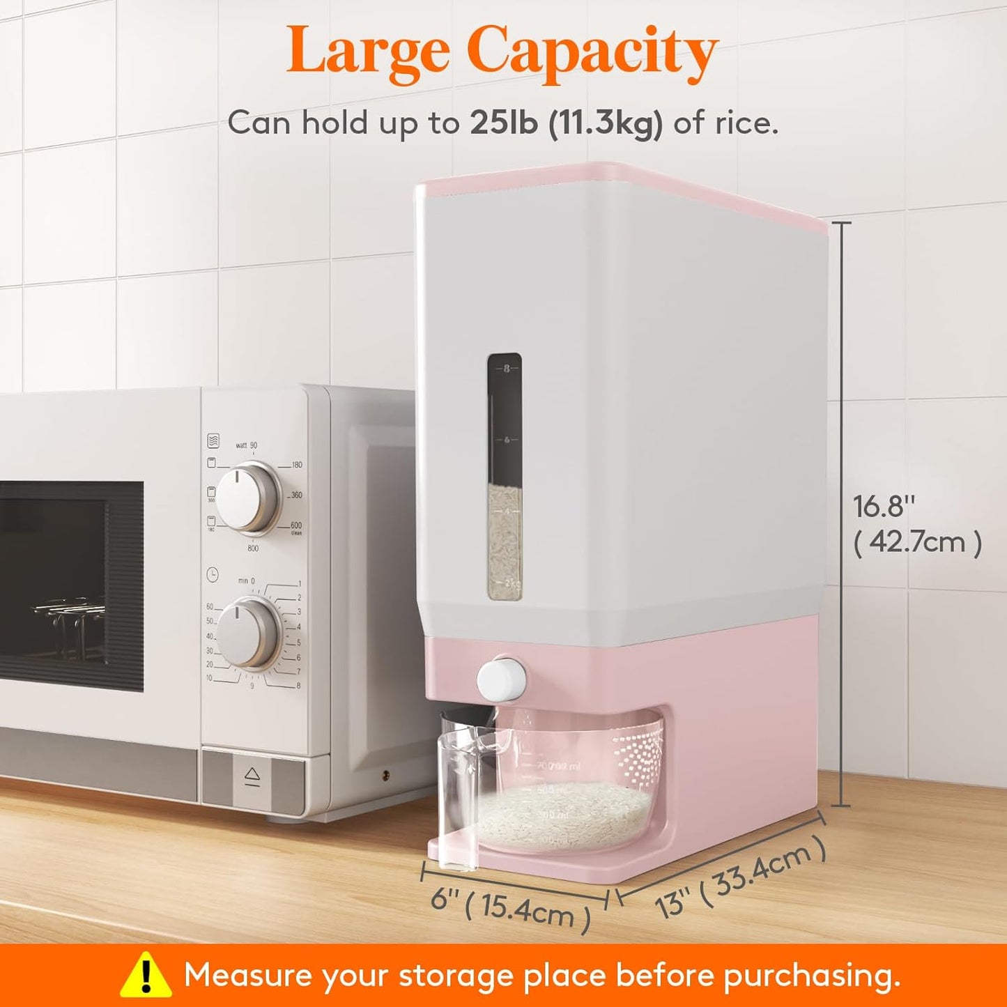 Lifewit Rice Dispenser 25 Lbs(11.3kg), Rice Storage Container Sealed Moisture Proof with Measuring Cup for Kitchen Pantry Household, BPA-Free, 1 Pack Grey