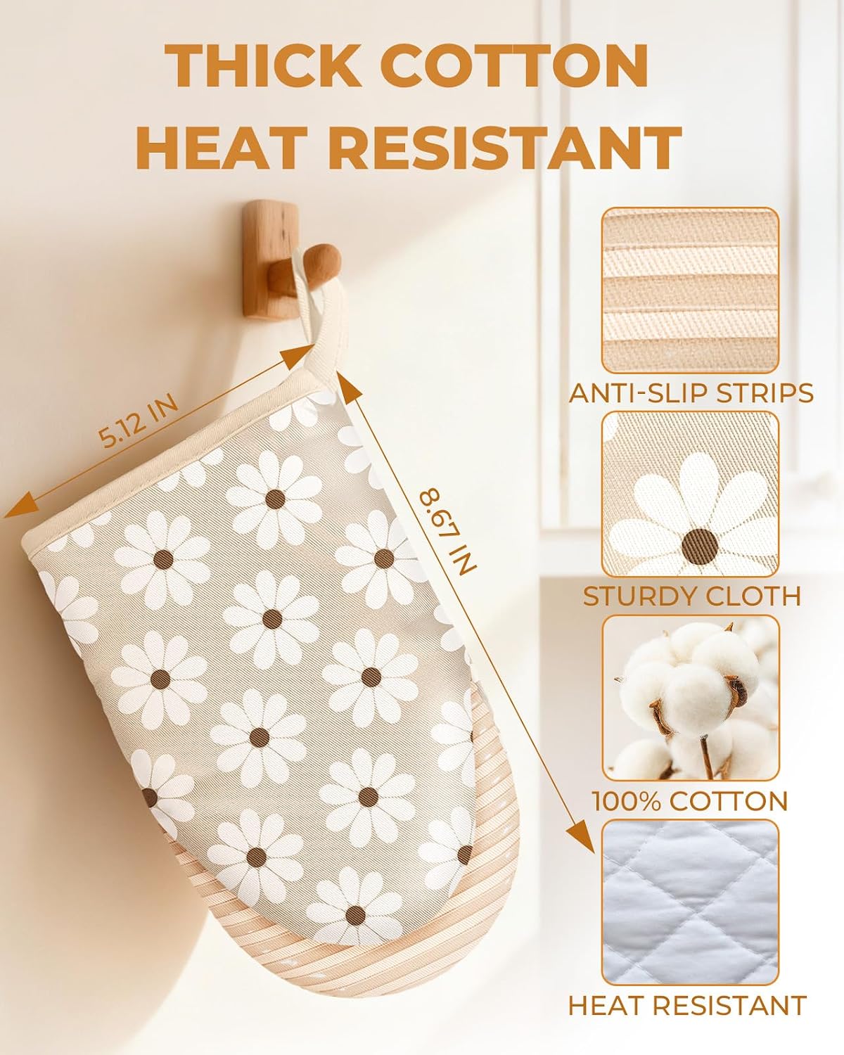 100% Thick Cotton Mini Oven Mitts Silicone Grip Lemon & Birds