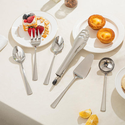 KINGSTONE 8 Piece Serving Utensils Set, 18/10 Stainless Steel Serving Utensils, Slotted Spoon, Serving Spoon, Fork, Tong, Soup Ladle, Cake Server for Buffet, Parties, Kitchen