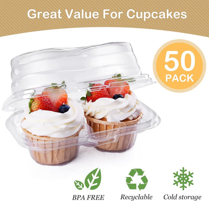 Cupcake Boxes Individual Cupcake Containers, 50 Packs Regular Single Cupcake Holder High Topping for Muffins, Thicker Stackable Plastic Cupcake Carrier for Party (50 pack)