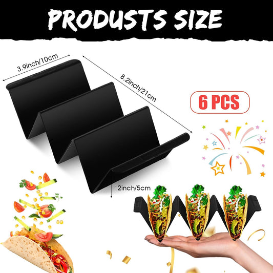 Baderke Mexico Taco Holder Stands Set of 6 Black Large Tray Plates Plastics Holder for Taco Night Tuesday Carnival Party Supplies, Dishwasher Microwave Safe