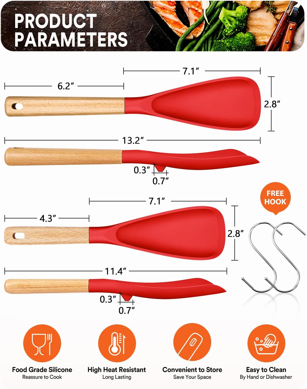 Badiano Multifunction Cooking Spoon for Nonstick Cookware,11.4"&13.4",Black