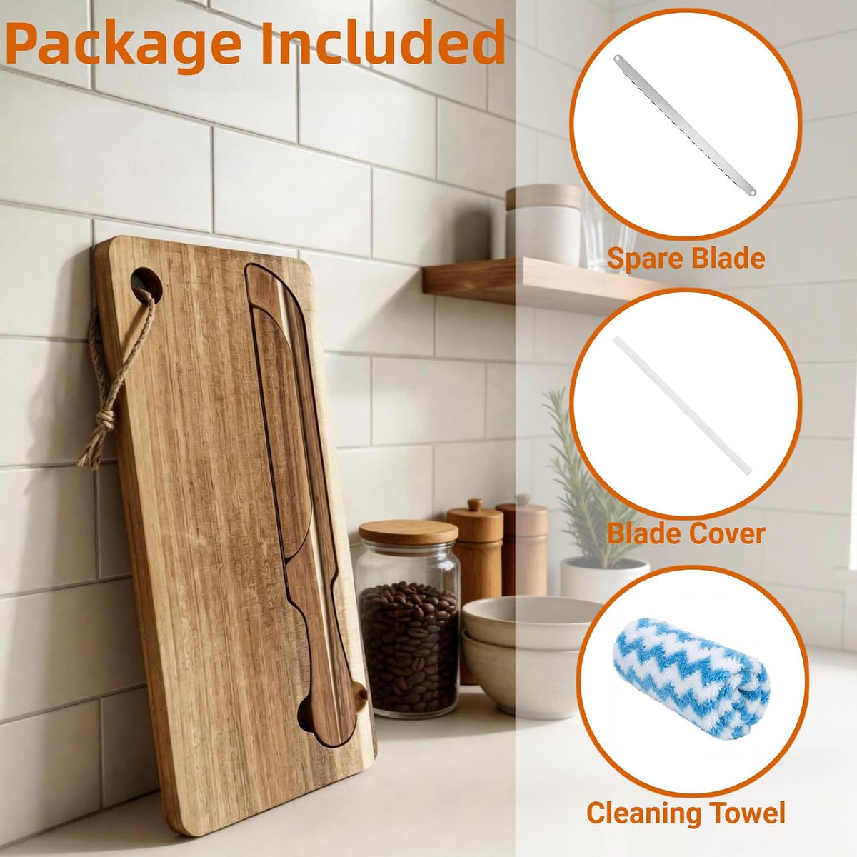 Double-Sided Bread Bow Knife and Board Set with Spare Stainless Blade