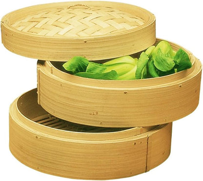 Happy Sales , Three Piece 6 Inch Bamboo Steamer