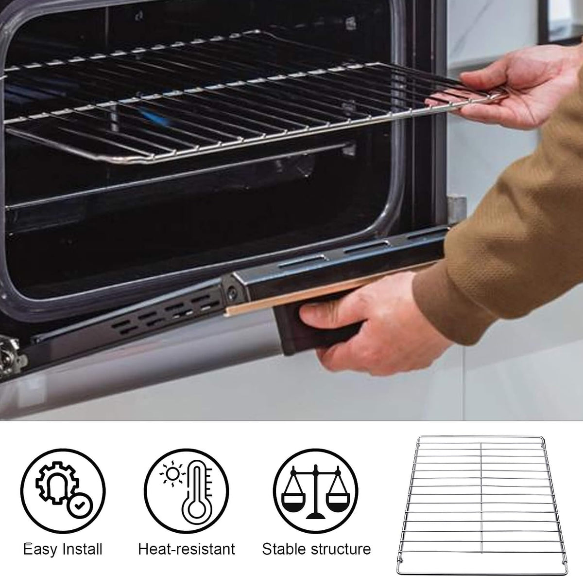 Adjustable Extendable Oven Rack, Universal Chrome Plated Wire Shelf, Adjusts from 17" to 30" Wide, Compatible with GE, Whirlpool, Frigidaire, Kenmore, Samsung, LG, Ovens, 1 Pack