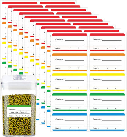 100Pcs Food Storage Labels, Removable Labels, Writable Kitchen Stickers Easy Clean, Color-Coded Blank Date Label for Containers, Meal Prep, Jar