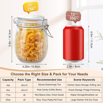 Spice Jars Set of 6, 4 oz Glass Spice Jars with Airtight Lids and Labels, Small Seasoning Jars for Spices, Herbs, Kitchen Spice Organizer