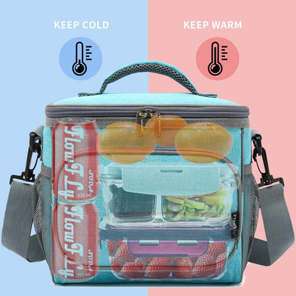FlowFly Insulated Reusable Lunch Bag Adult Large Lunch Box for Women and Men with Adjustable Shoulder Strap,Front Zipper Pocket and Dual Large Mesh Side Pockets,Cherry - Colors B