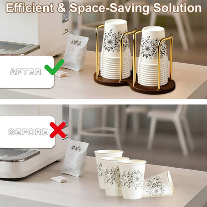 Wood Cup Holder for Cups (Under 3.35in Diameter), Stylish Walnut Disposable Cup Dispenser, Plastic Mouthwash Cup Storage Organizer -Perfect for Office, Kitchen, Gym, School or Cafes
