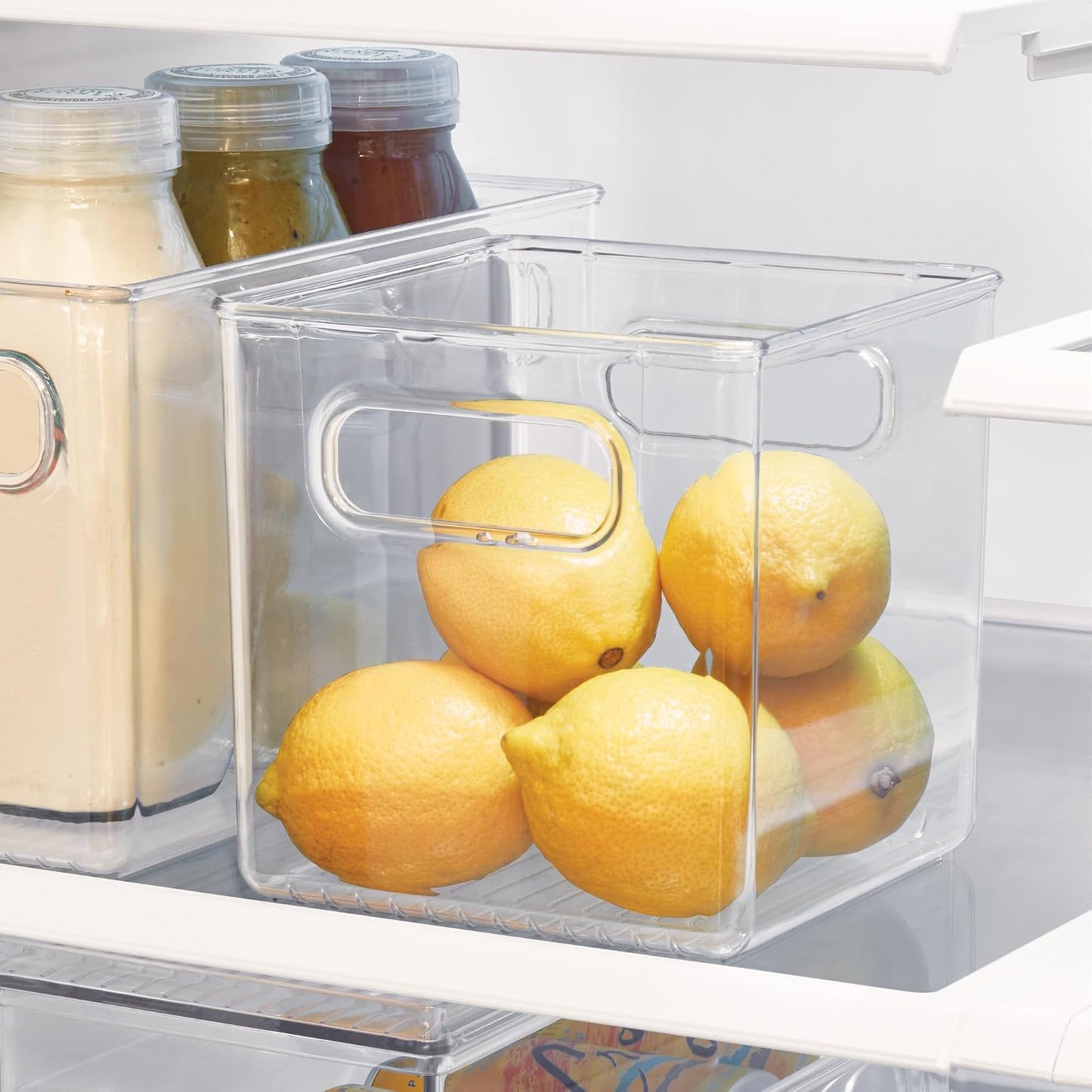 iDesign Storage Bin with Handles - Cube Organizer Bin for Pantry, Set of 4, Clear, Made in USA