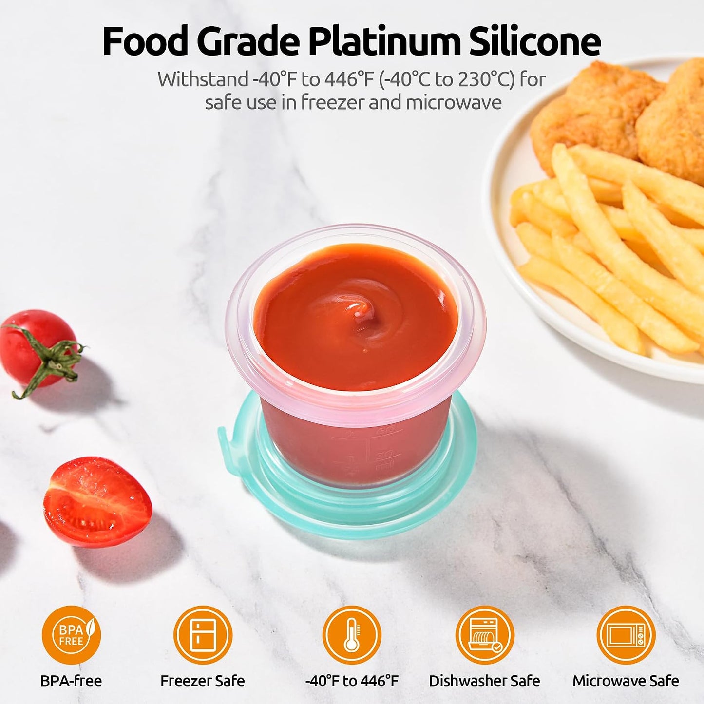 U-Taste Silicone Food Storage Containers Set: Meal Prep Box with Airtight Lid, Freezer & Microwave Safe, Date Marking Circle, Clear cup/oz/ml Measurement for Dry & Wet Deli -2oz/4oz/8oz/16oz, Aqua Sky