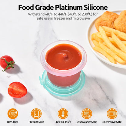U-Taste Silicone Food Storage Containers Set: Meal Prep Box with Airtight Lid, Freezer & Microwave Safe, Date Marking Circle, Clear cup/oz/ml Measurement for Dry & Wet Deli -2oz/4oz/8oz/16oz, Aqua Sky