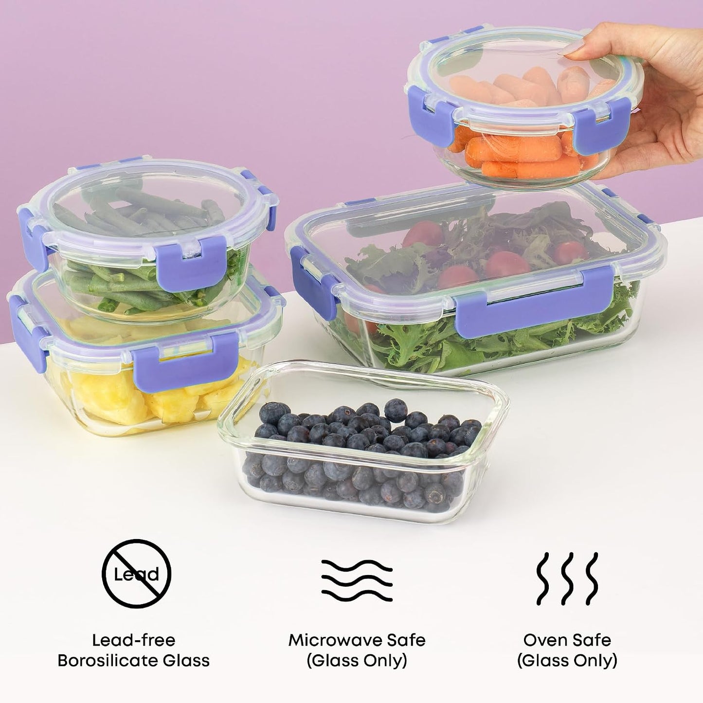 JoyJolt 24pc Borosilicate Glass Storage Containers with Lids | 12 Airtight/Freezer Safe Food Storage Containers for Pantry and Kitchen | Meal Prep Container for Lunch | Glass Tupperware Set