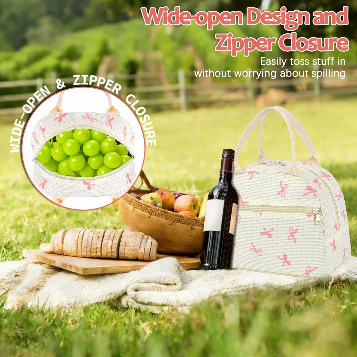 GYEUKHAM Lunch Bag Women, Lunch Box for Adult Men Kids Girls, Small Cute Lunchbox Tote Large Capacity Insulated Lunch Container Cooler for Work School Picnic Travel, Black White Stripes