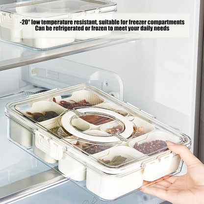Snackle Box Container Portable - Large 8-Compartment Divided Serving Tray with Lid and Handle, Grab and Go Snack Containers Reusable for Travel and Outdoor Camping, Leak-Proof, BPA-Free