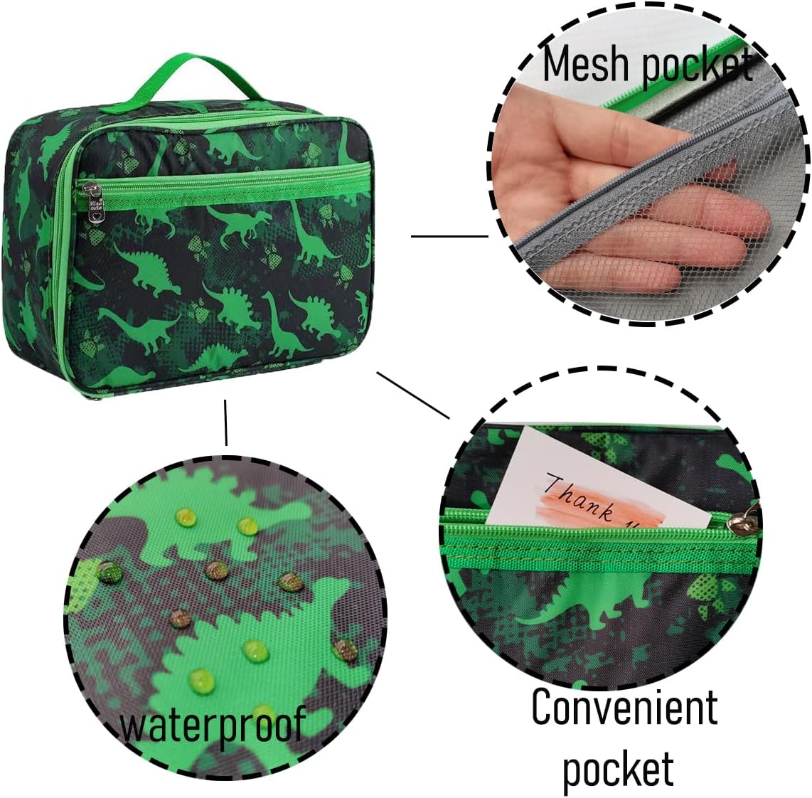Dinosaur Bento Box for Kids Insulated Lunch Bag, 6-Compartment Leak-Proof Lightweight School Lunch Set for Boys Toddler with Spoon, Fork & Sauce Container