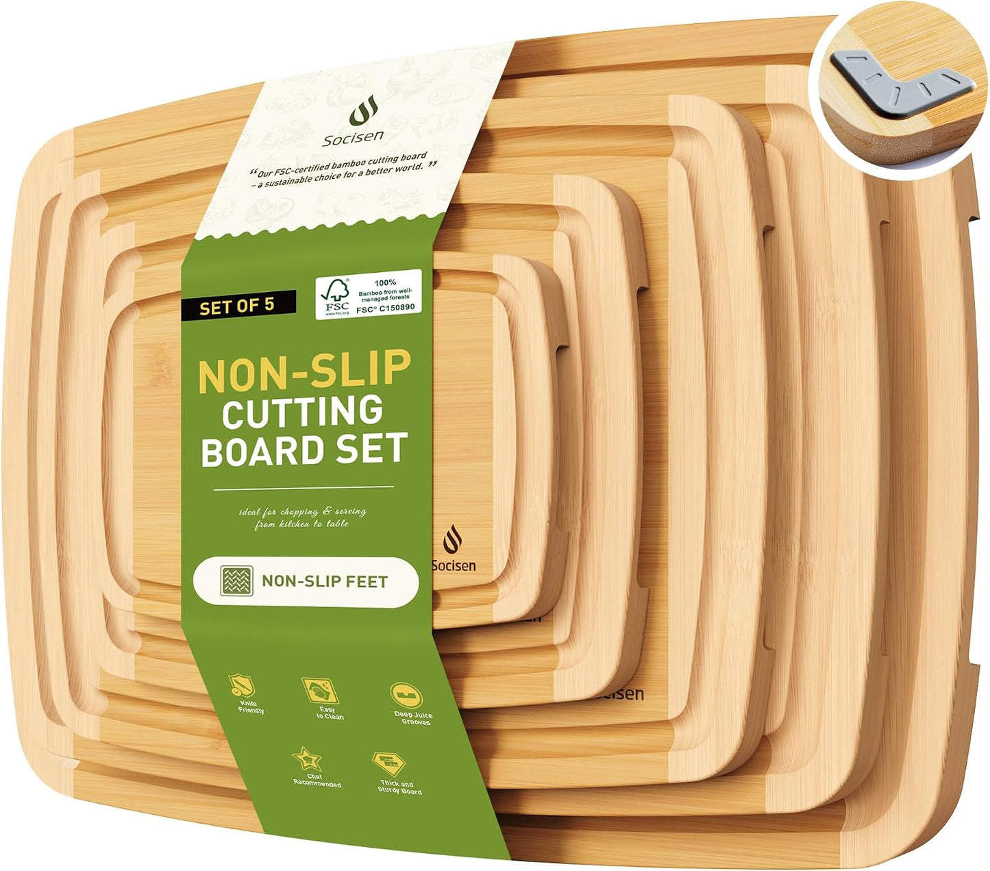 3 Packs Bamboo Cutting Board Set with Non Slip Feet and Over Sink Nice Solid Thick Wood Juice Groove Chopping Board Extra Large Big Small Best Hardwood Kitchen Counter Organic Vegetable