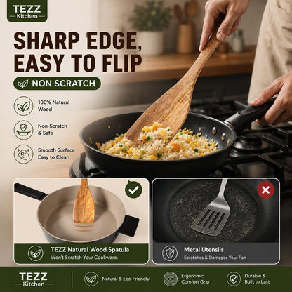 Wooden Spatulas, Natural Acacia Wooden Cooking Utensils Set for Non-stick Pan Kitchen Tool, flipping and Wok Spatula, Wooden Spoons & Spurtle for Cooking