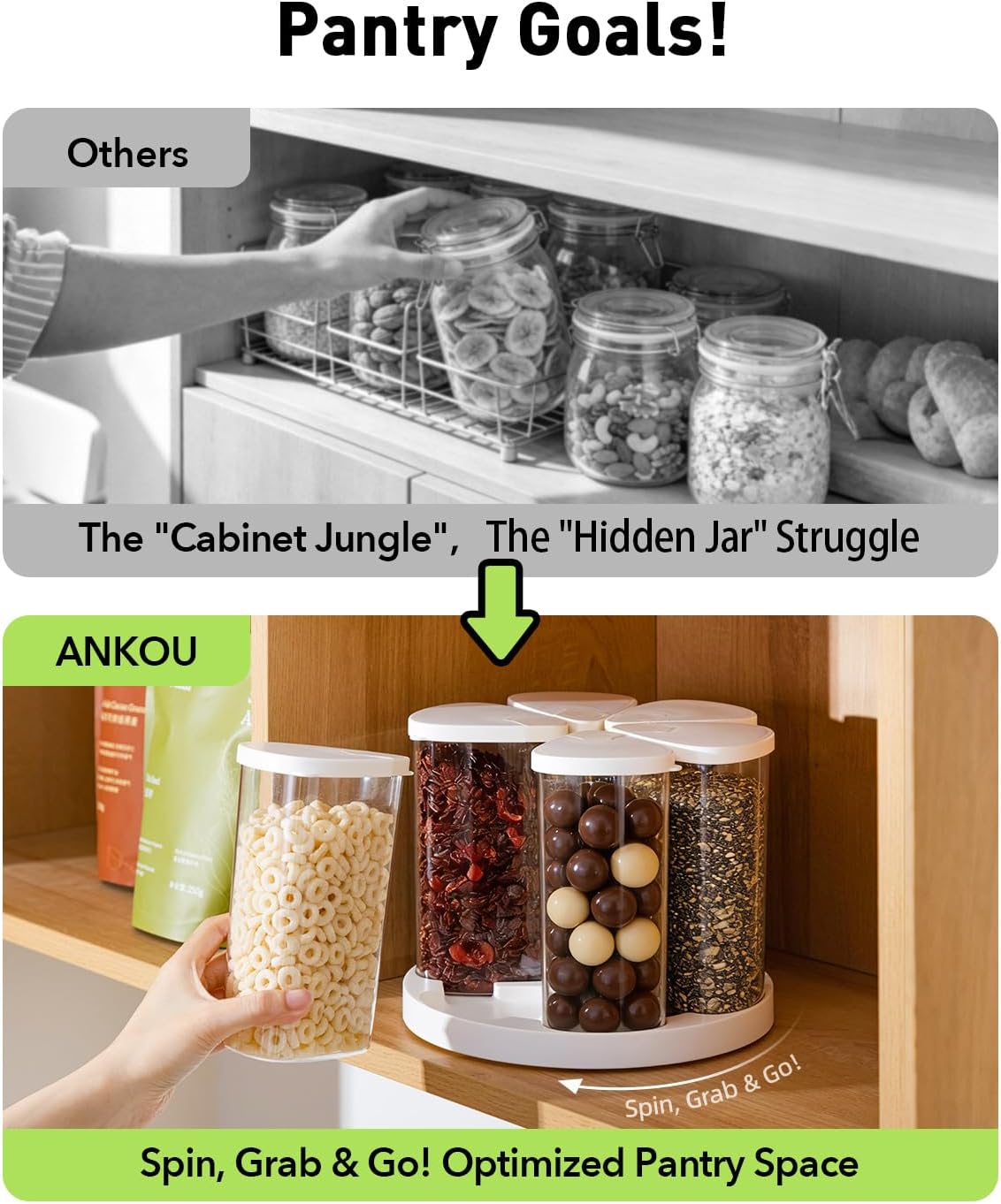 Ankou Food Storage Container Sets, 2.8 Qt *2+ 4.2 Qt *4 Airtight Canisters with Lids and 130ml Scoop, BPA-Free Plastic Pantry Containers for Flour, Sugar, Rice