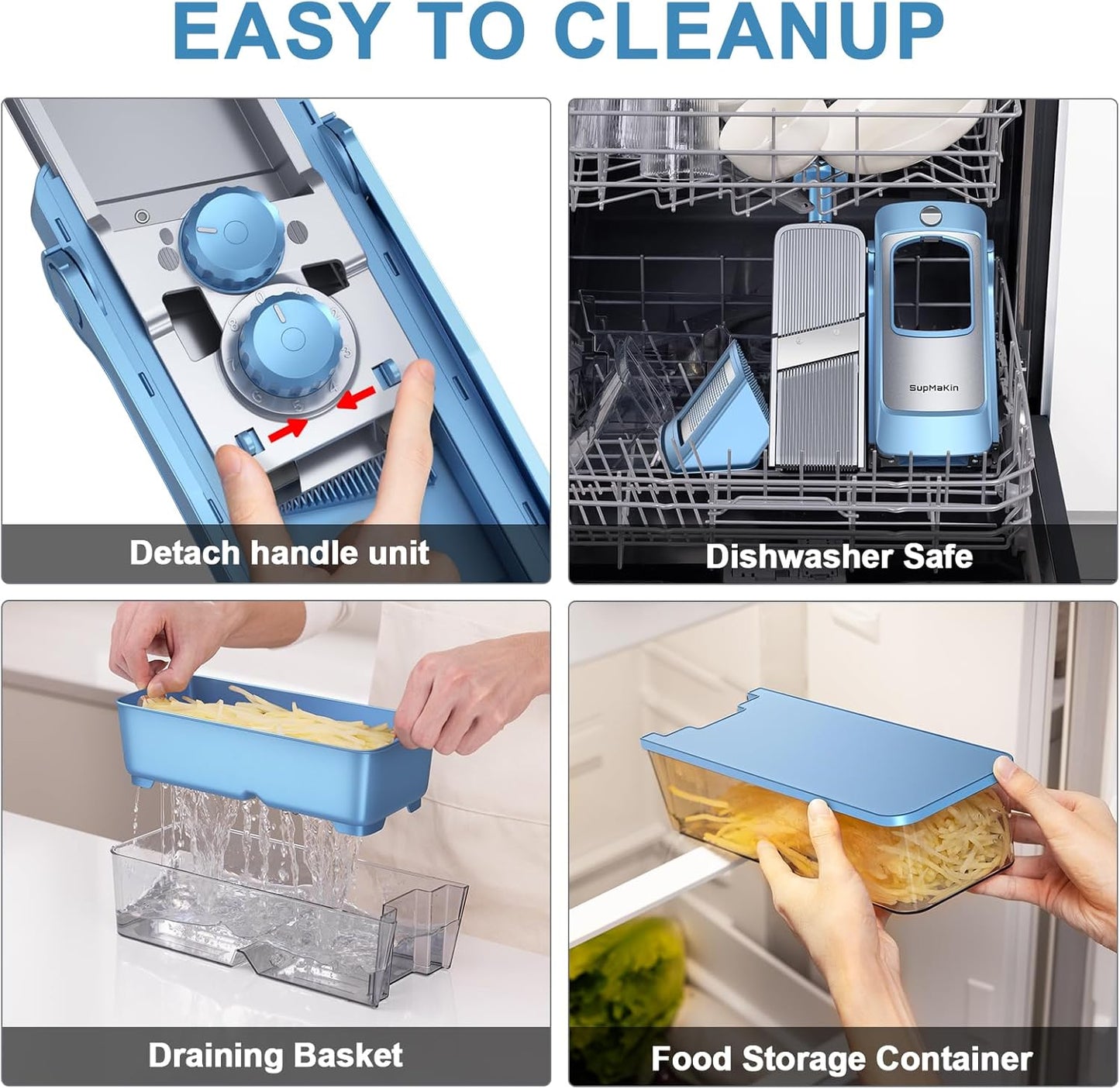 SupMaKin Upgrade Safe Mandoline Slicer Plus, Vegetable Chopper, Potato Slicer, Food Slicer Onion Chopper, Fry Cutter, Veggie Salad Dicer Kitchen Chopping Artifact Gifts (Blue)