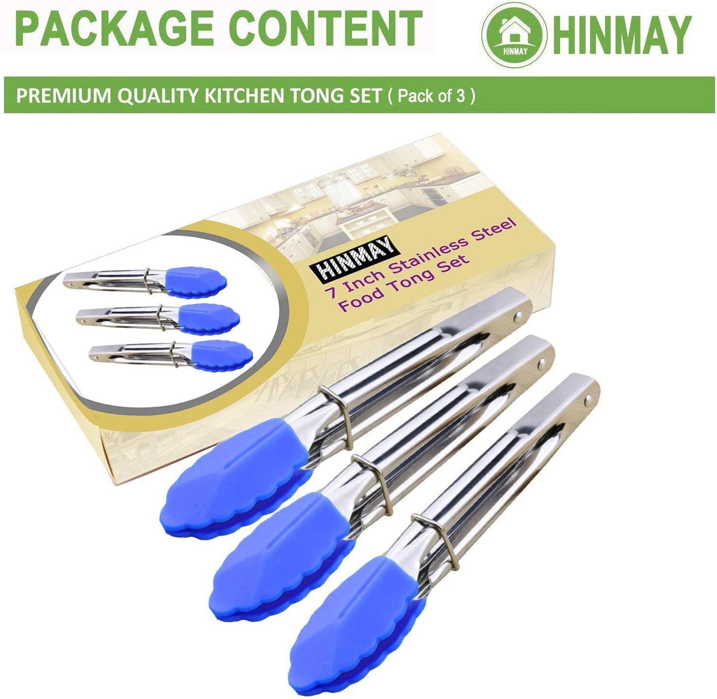 HINMAY Mini Stainless Steel Food Tongs with Silding Rings 7-Inch, Set of 6 | Small Clam Shell Service Tongs for Serving Appetizers, Desserts, Salads, Barbecue and Cooking (Silver)