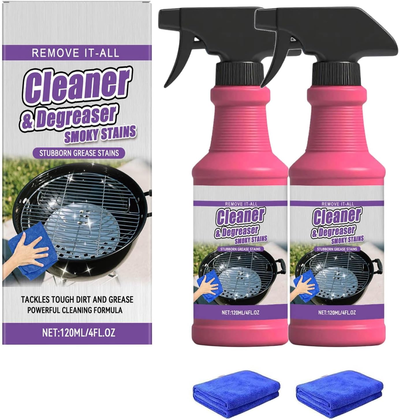 Fast-Acting Heavy-Duty Grill Degreaser Spray, Heavy Duty BBQ Grill Degreaser, Multi Functional Grease Remover for Outdoor Grills Effortlessly Removes Stubborn Oil & Carbon Residue (sponge)