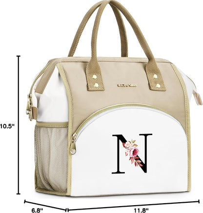 Initial Lunch Bag Women, Cooler Insulated Lunch Bag for Girls, Large Adult Leakproof Lunch Box for Picnic Work, Personalized Tote Bag, Birthday Gifts/Mothers Day Gifts, Letter K.