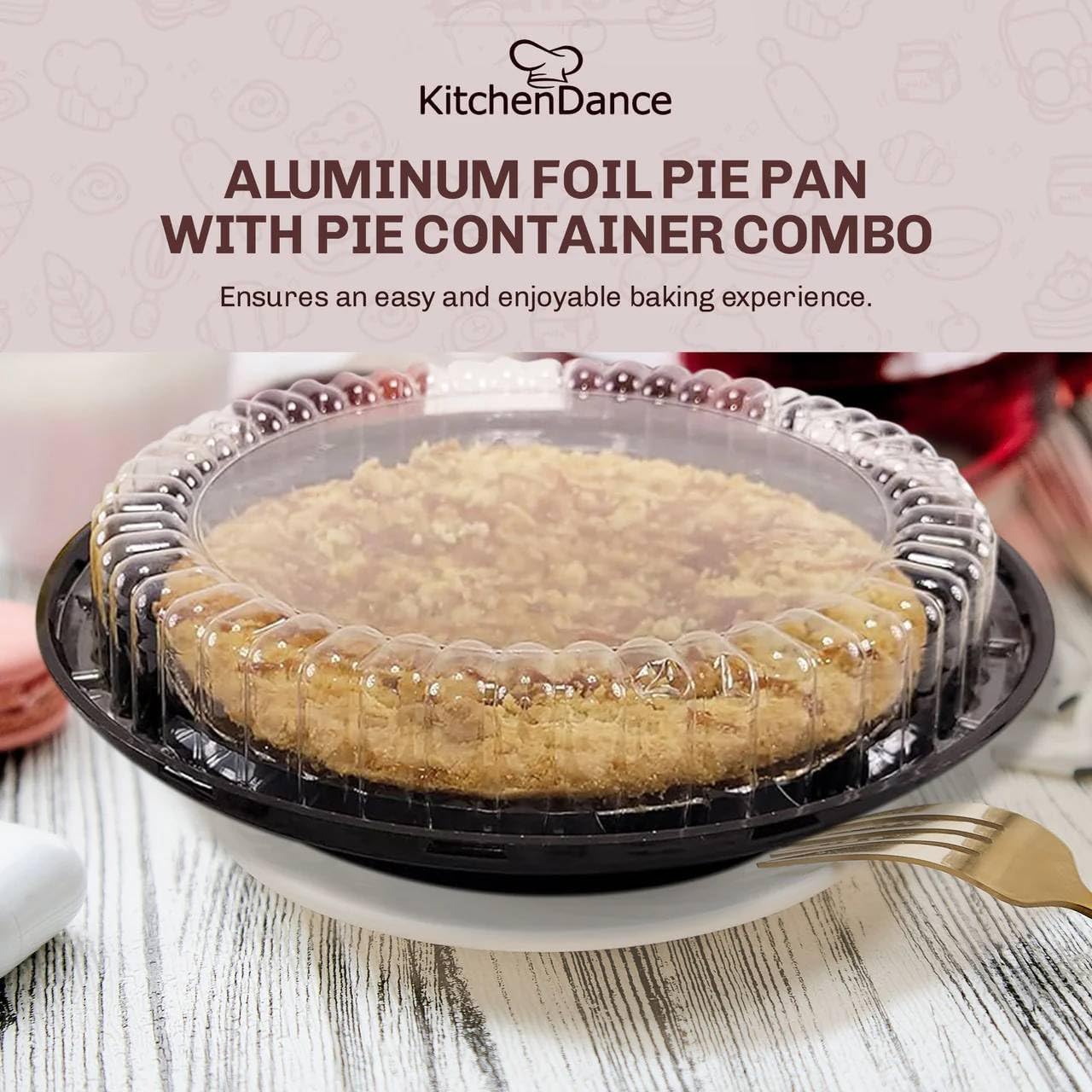 KitchenDance 9 Inch Two Piece Pie Container with Low Dome Lid - Durable Plastic Pie Containers - Ideal for Bakeries - Stackable Disposable Pie Carrier for Secure Transport & Presentation - J40