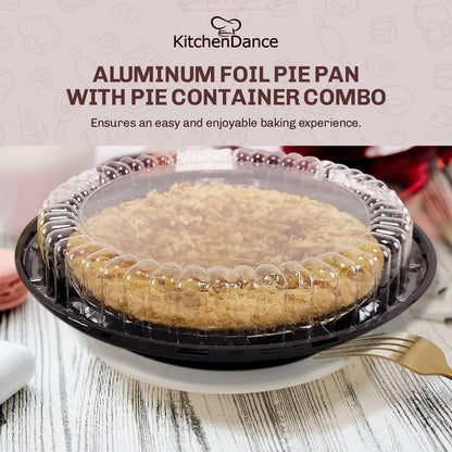KitchenDance 9 Inch Two Piece Pie Container with Low Dome Lid - Durable Plastic Pie Containers - Ideal for Bakeries - Stackable Disposable Pie Carrier for Secure Transport & Presentation - J40