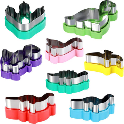 Dinosaur Cookie Cutters Set - Stainless Steel Shaped Cookie Candy Food Cutters Molds for DIY, Kitchen, Baking, Kids Dinosaur Theme Birthday Party Supplies Favors (8pack)