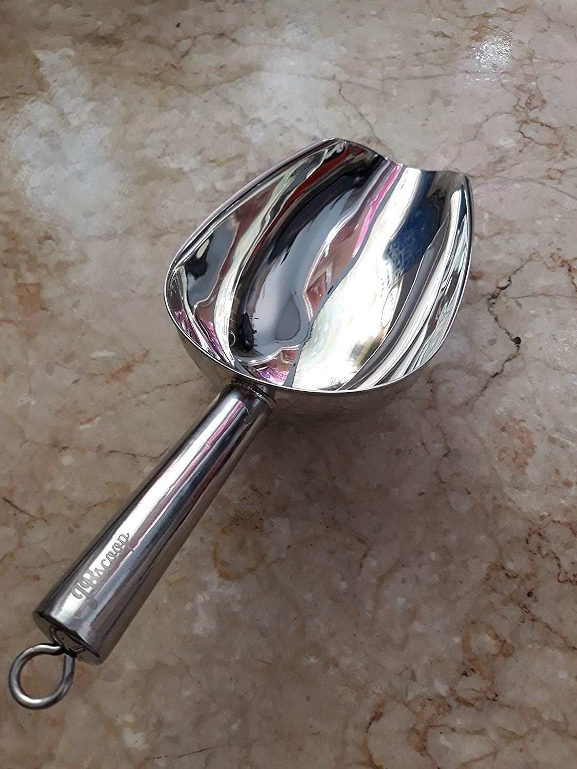 JBscoop Stainless Steel Scoop for ice, 9.6 Inch Metal Food Scoop Kitchen Bar Party Wedding Heavy Duty Dishwasher Safe - 8 Oz