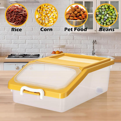Blushtier 3 Pcs Rice Storage Container 11 lb Airtight Flour Container with Wheels Measuring Cup Clear Pet Food Dog Cat Birds Food Bin Grain Cereal Organizer Box for Dry Baking Supplies(Milky White)