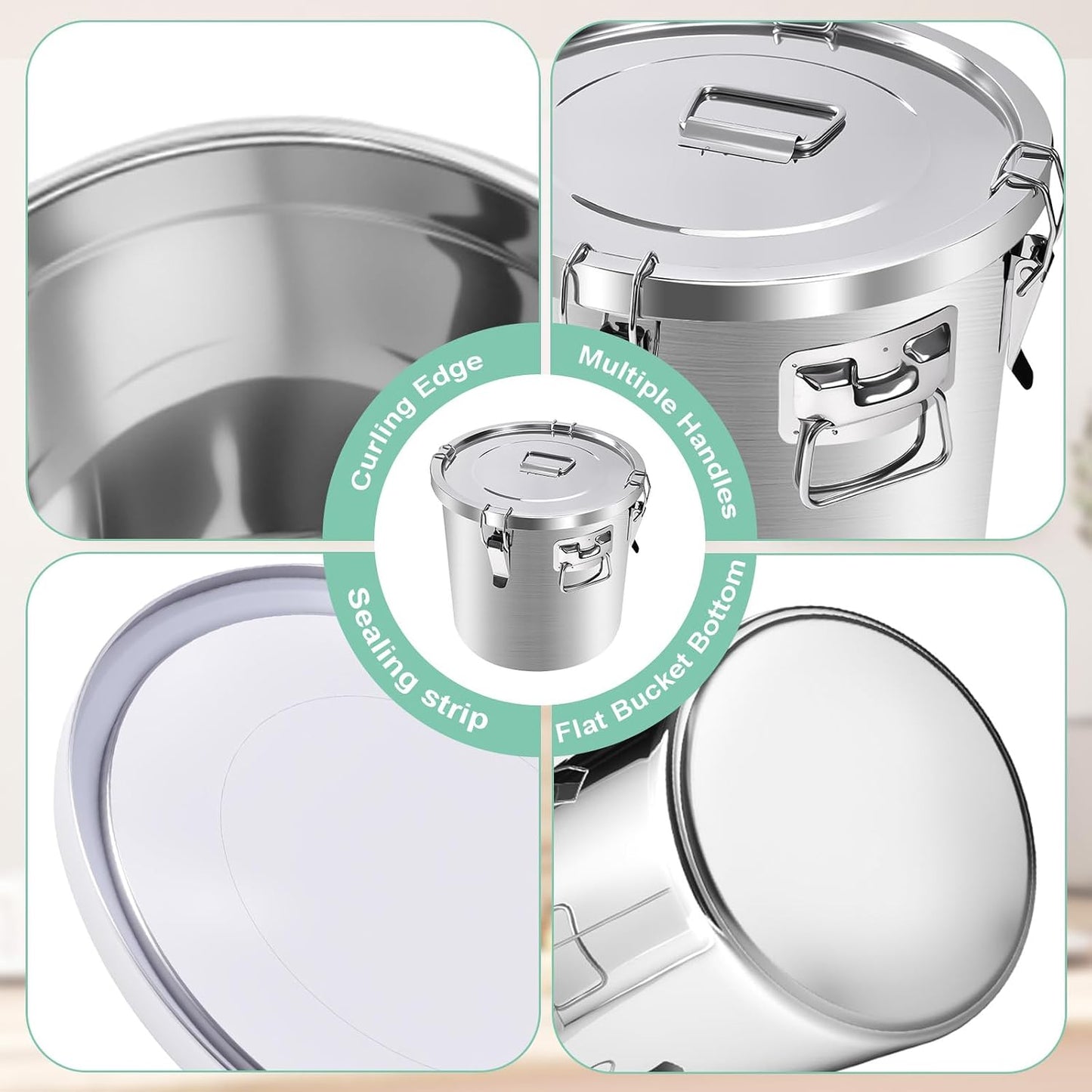 25lb Stainless Steel Containers with Lids, 12L/3.1gal 304 Stainless Steel Storage Containers, Metal Bird Seed Storage Container for Rice Flour Sugar Grain Coffee Bean Kitchen Jar