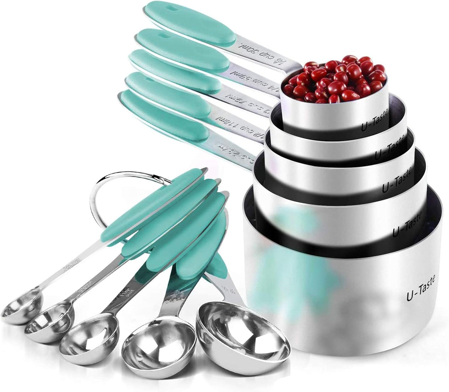 Measuring Cups : U-Taste 18/8 Stainless Steel Measuring Cups and Spoons Set of 10 Piece, Upgraded Thickness Handle(Black)