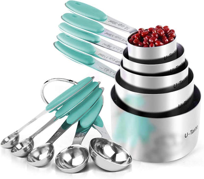 Measuring Cups : U-Taste 18/8 Stainless Steel Measuring Cups and Spoons Set of 10 Piece, Upgraded Thickness Handle(Black)