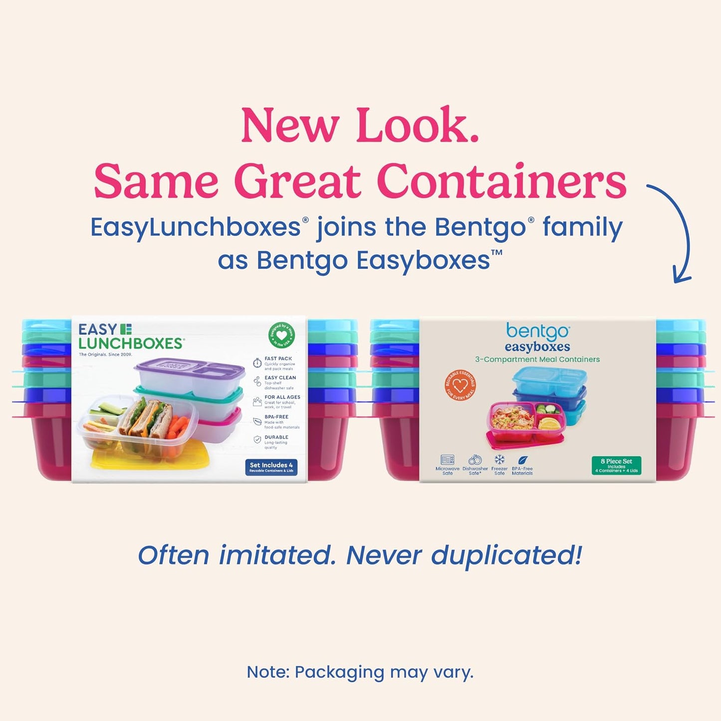 Bentgo Easyboxes - Original Stackable Lunch Boxes - Reusable 3-Compartment Food Containers for Kids and Adults - Bento Lunch Box for Meal Prep, School, & Work - BPA Free, Set of 4 (Earth Tones)