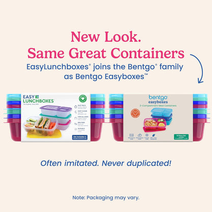 Bentgo Easyboxes - Original Stackable Lunch Boxes - Reusable 3-Compartment Food Containers for Kids and Adults - Bento Lunch Box for Meal Prep, School, & Work - BPA Free, Set of 4 (Earth Tones)