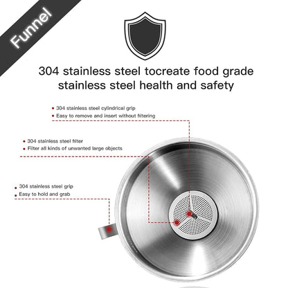 Canning Funnel for Wide and Regular Jars, Wide Mouth Funnel Stainless Steel Funnels for Kitchen Use, Metal Funnels Set for Transferring Liquid Power Jam Grains Dry and Wet Ingredients