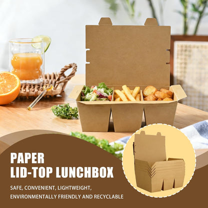 30 Pack 3 Compartment Take Out Food Containers, 7.5x5.4x2.6" Bamboo Pulp Paper Take Out Boxes, Disposable To Go Container Take Out Containers, Greaseproof Paper Bento Box Takeout Lunch Boxes with Lid