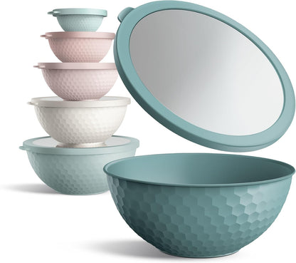 COOK WITH COLOR Mixing Bowls with Lids - 12 Piece Plastic Nesting Bowls Set includes 6 Prep Bowls and 6 Lids, Microwave Safe Mixing Bowl Set, Pink Embossed - Colors A