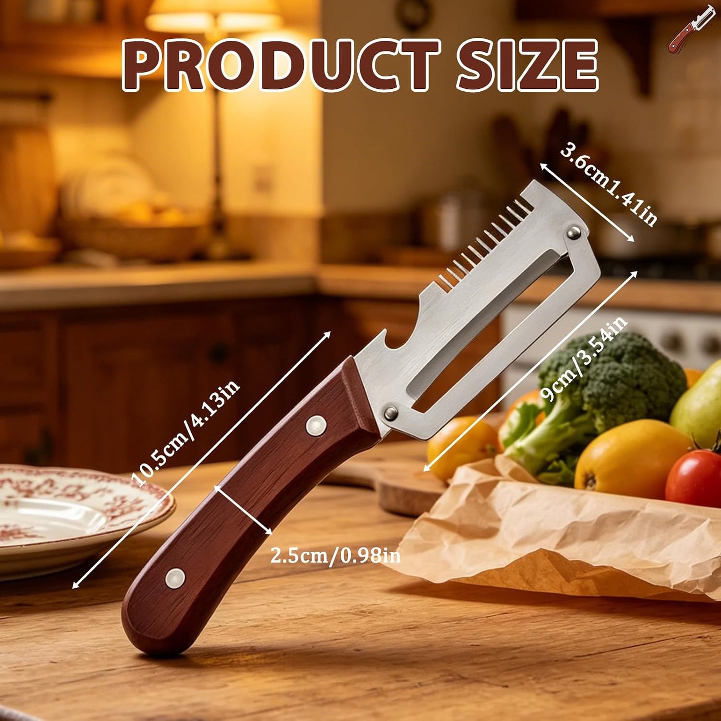 Premium Vegetable Peeler with Wooden Handle and Bottle Opener, 2026 New Multi-functional Vegetable Peeler, Kitchen Gadgets Tool for Fruit Pumpkin Peeling Potato Carrot Veggie Peeler (1PCS)