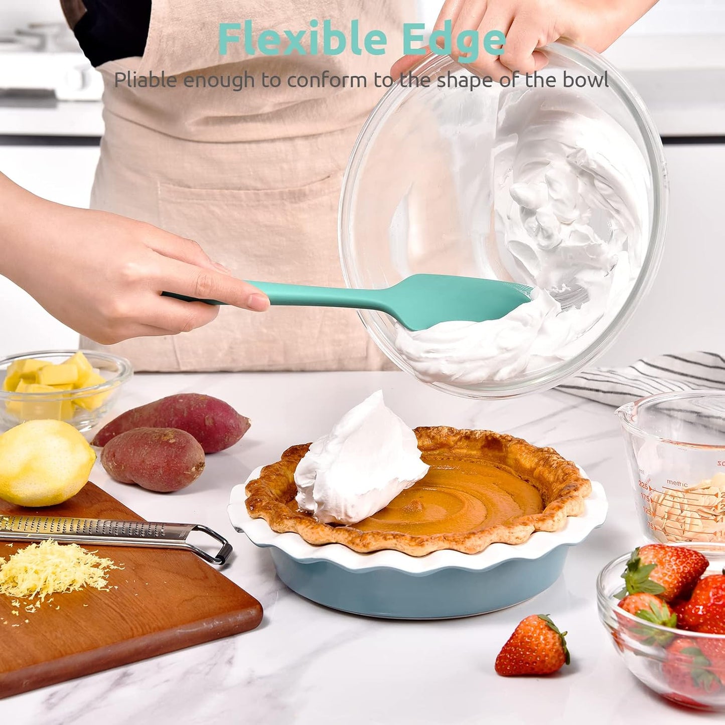 Heat Resistant Silicone Spatula Set: U-Taste 600ºF High Temp Seamless Food Grade Utensil, Flexible Rubber Silicon Kitchen Cooking Mixing Baking Scraper for Nonstick Cookware Set of 4 (Aqua Sky)