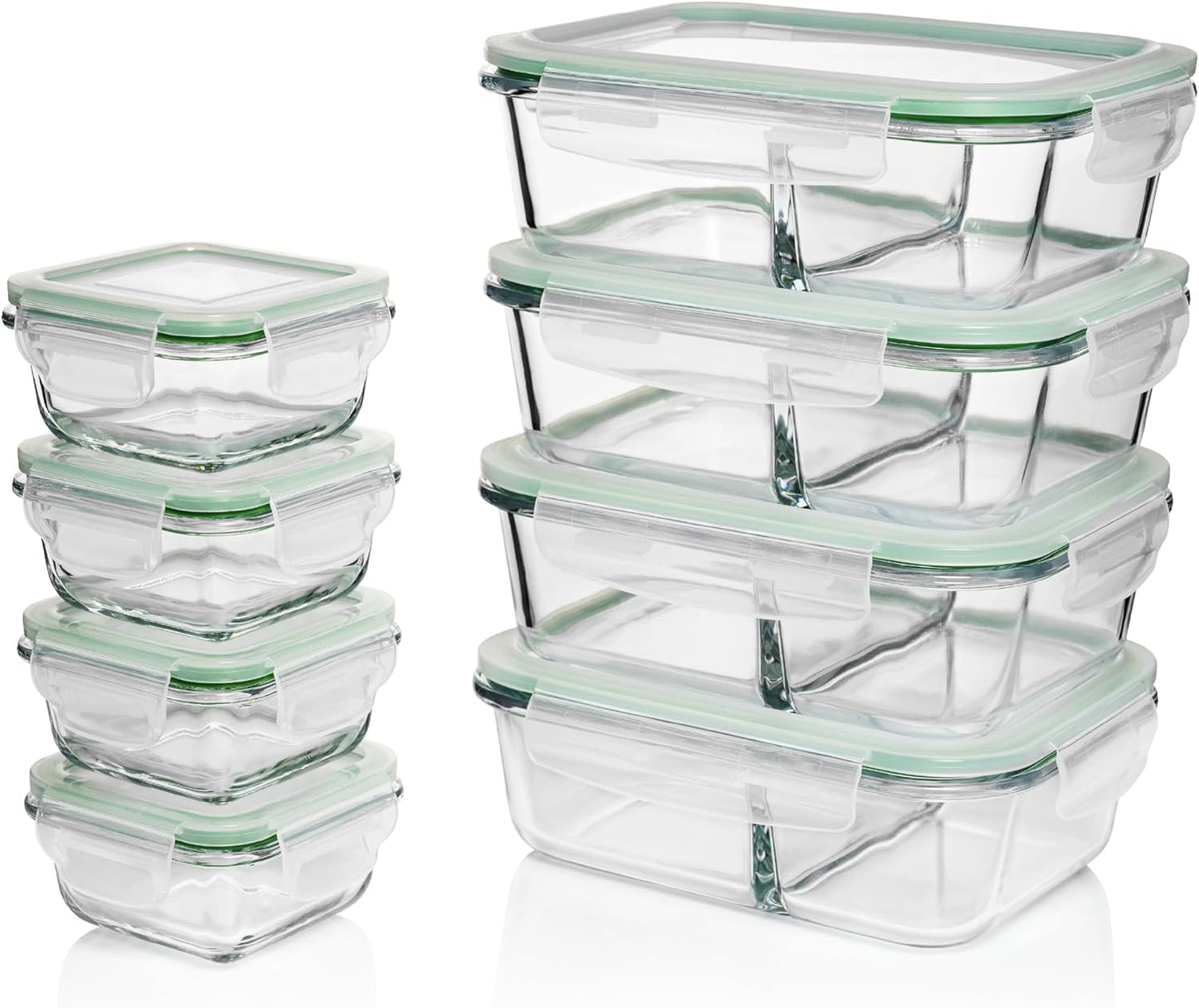Fusion Gourmet 8 Pack 35 oz Glass Storage Containers with Lids - Airtight, Leakproof, Oven, Microwave & Freezer Safe, Stain & Odor Resistant, Reusable Meal Prep Containers (16-Piece)