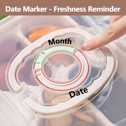 Dishwasher Safe Snackle Box Container, Snack Divided Serving Tray with Lid, Portable Snack Organizer with Date Marker, 2 Dressing Containers, Fork and Spoon, Green