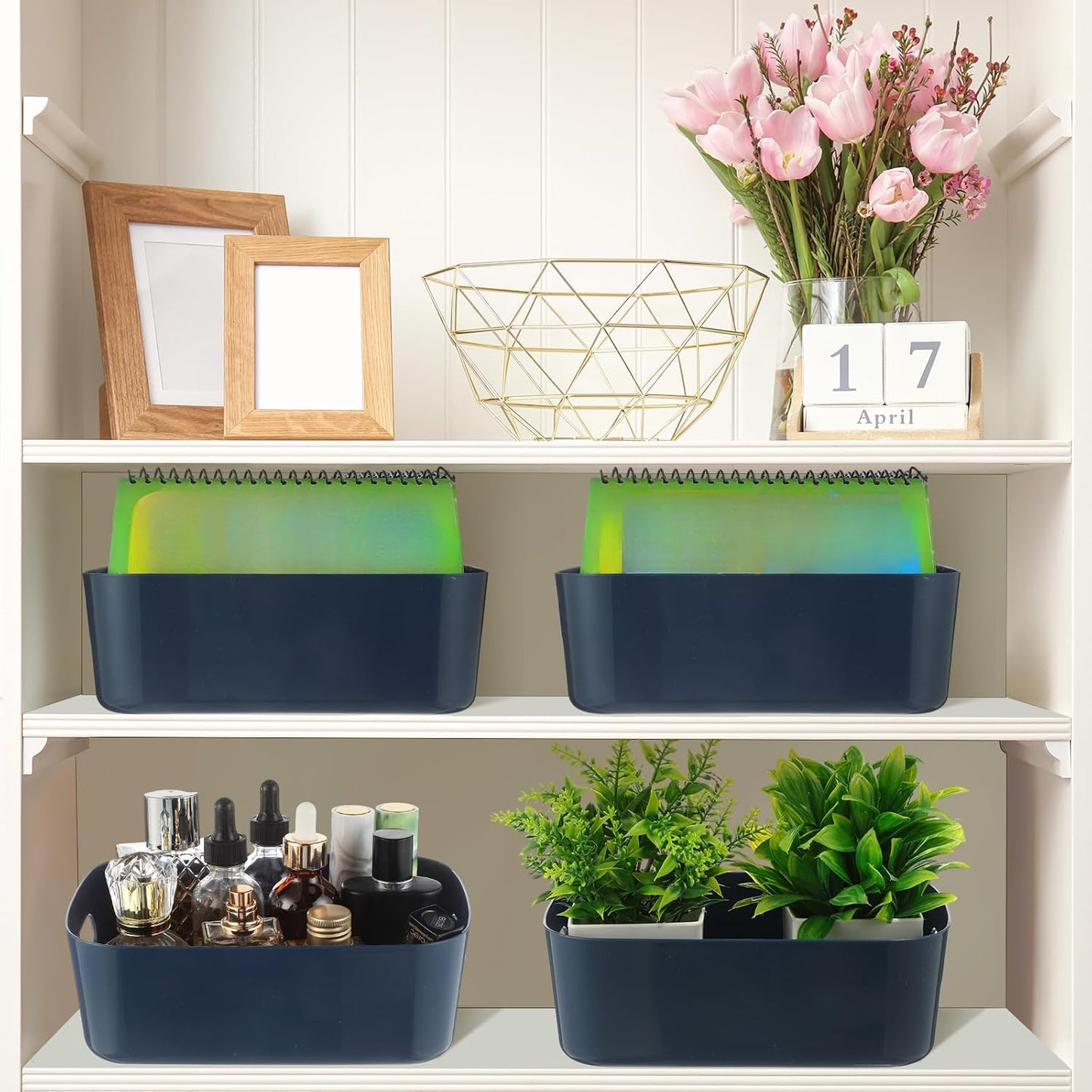 Zopeal Plastic Storage Bins 10 Pcs White Pantry Organizer Bins Small Baskets Storage Containers for Home Kitchen (10 x 7 x 6 Inch)