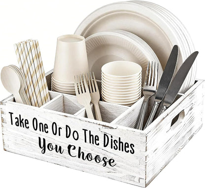 Paper Plate Organizer Cutlery Holder for Party Paper Plate Caddy Silverware Holder Utensil Holder Caddy Plate Dispenser with Handles for Cups, Forks, Spoons, Napkins