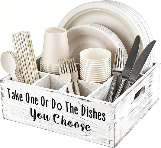 Paper Plate Organizer Cutlery Holder for Party Paper Plate Caddy Silverware Holder Utensil Holder Caddy Plate Dispenser with Handles for Cups, Forks, Spoons, Napkins