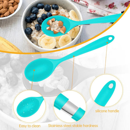 2 Pcs Silicone Nonstick Mixing Spoon, Silicone Spoons for Cooking Heat Resistant, Cooking Utensil for Kitchen Cooking Baking Stirring Serving (Black)